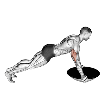 Animated demonstration of the push-up (bosu ball) exercise, targeting the Pectorals using Bosu ball.