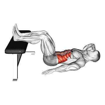 Animated demonstration of the oblique crunch v. 2 exercise, targeting the Abs using Body weight.