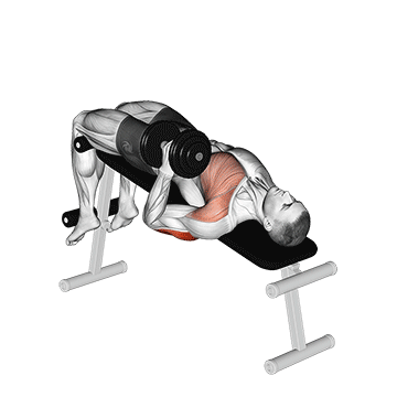 Animated demonstration of the dumbbell decline one arm hammer press exercise, targeting the Triceps using Dumbbell.
