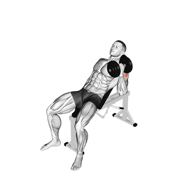 Animated demonstration of the dumbbell incline one arm hammer press exercise, targeting the Triceps using Dumbbell.