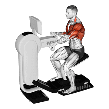 Animated demonstration of the hands bike exercise, targeting the Pectorals using Upper body ergometer.