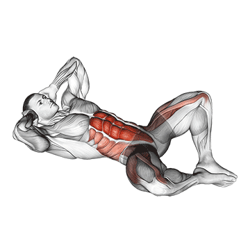 Animated demonstration of the frog crunch exercise, targeting the Abs using Body weight.