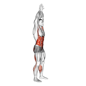 Animated demonstration of the hands reversed clasped circular toe touch (male) exercise, targeting the Glutes using Body weight.