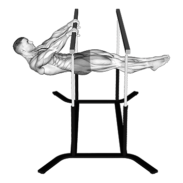 Animated demonstration of the front lever exercise, targeting the Abs using Body weight.