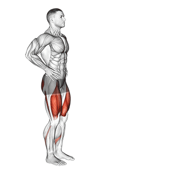 Animated demonstration of the forward lunge (male) exercise, targeting the Glutes using Body weight.