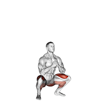 Animated demonstration of the bodyweight drop jump squat exercise, targeting the Glutes using Body weight.
