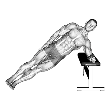 Animated demonstration of the bodyweight incline side plank exercise, targeting the Abs using Body weight.